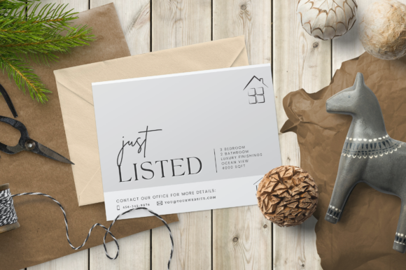 Editable Just Listed Realtor Postcard: Graphics for Print Templates