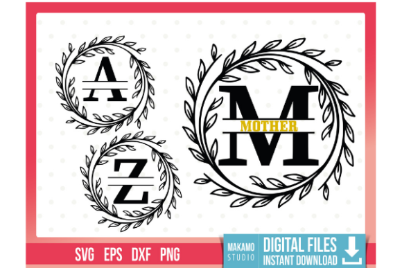 Laurel Wreath Split Monogram Alphabet for Crafts and Graphics